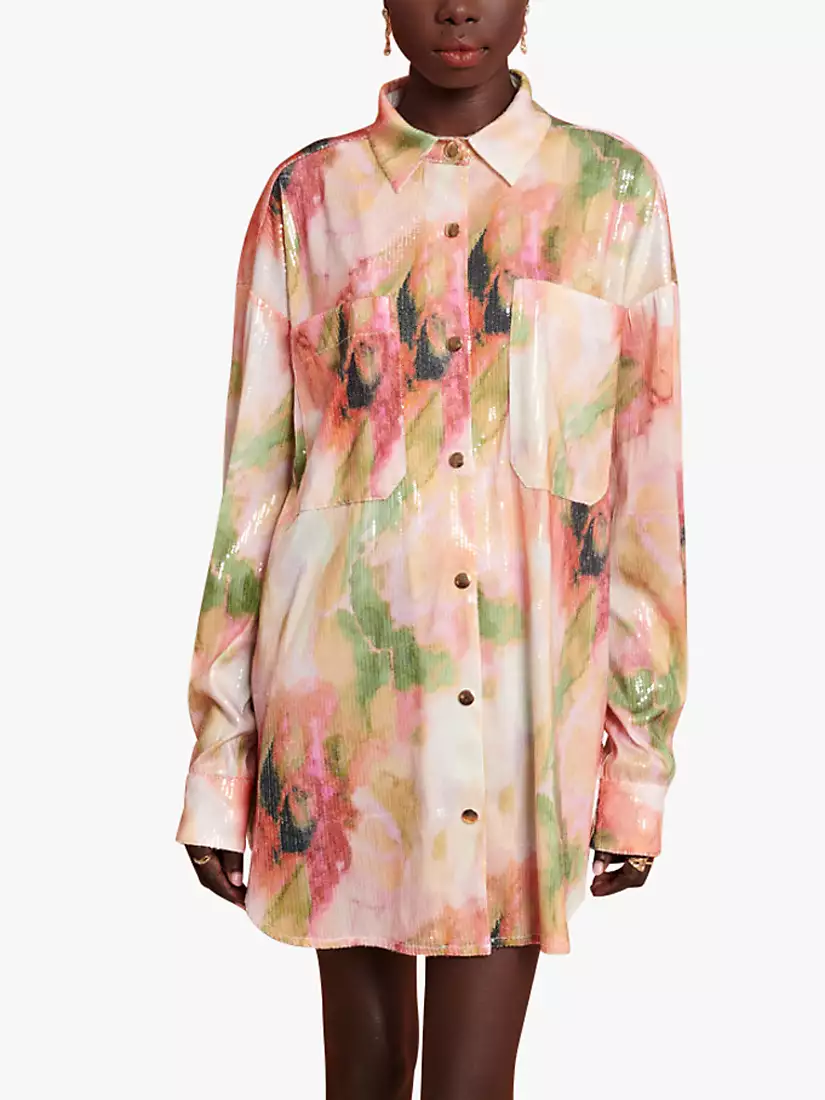 Salma Abstract print Sequin Oversized Multi Shirt