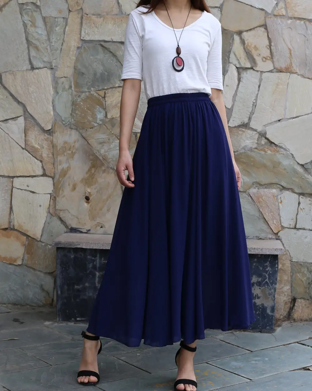 Airy Elastic Waist Chiffon A Line Maxi Skirt