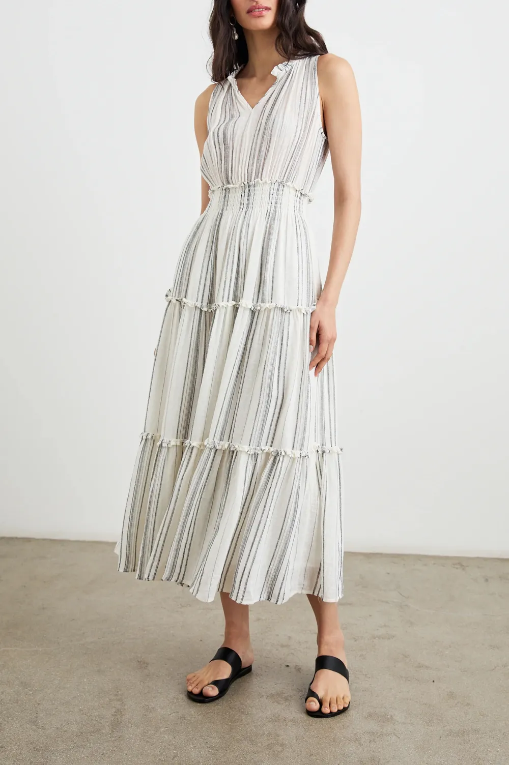Cotton And Linen Blended Striped Dress