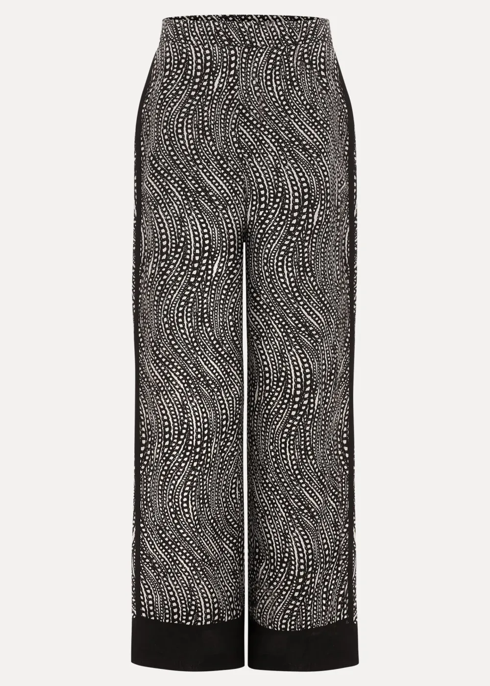 Black And White Dense-Print Wide-Leg Pants