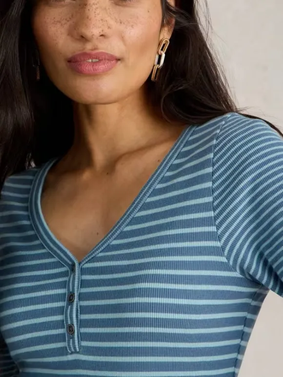 V-Neck Ribbed Striped Henley