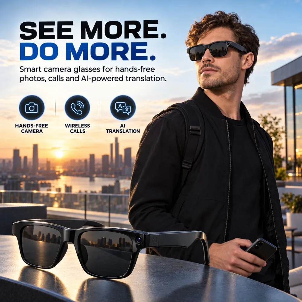 AI Smart Glasses, HD Camera, Bone Conduction Open-Ear Audio