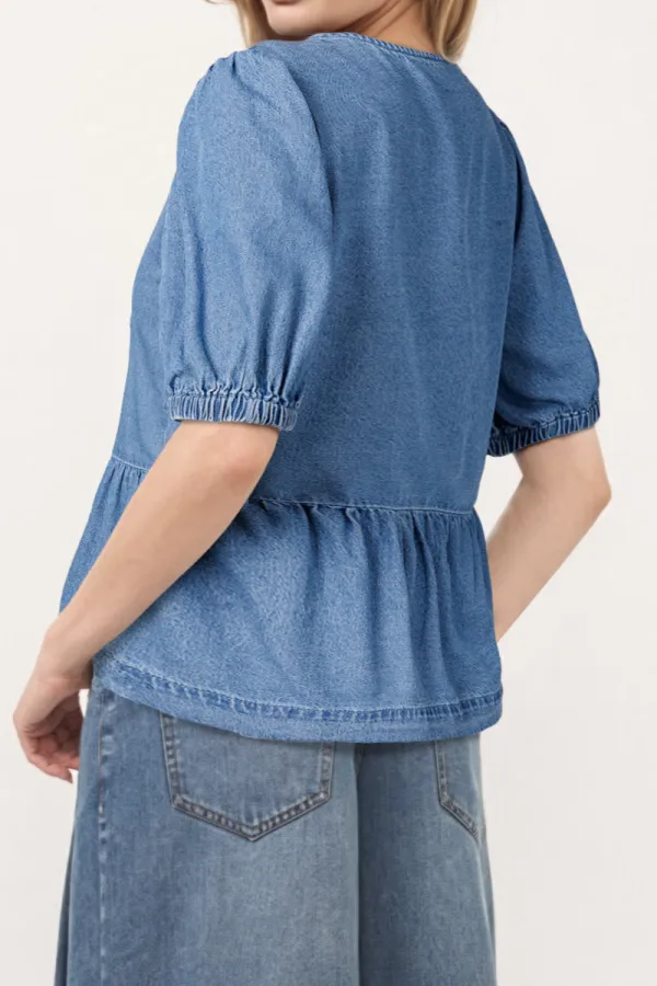 Bubble Sleeve Peplum Casual Shirt
