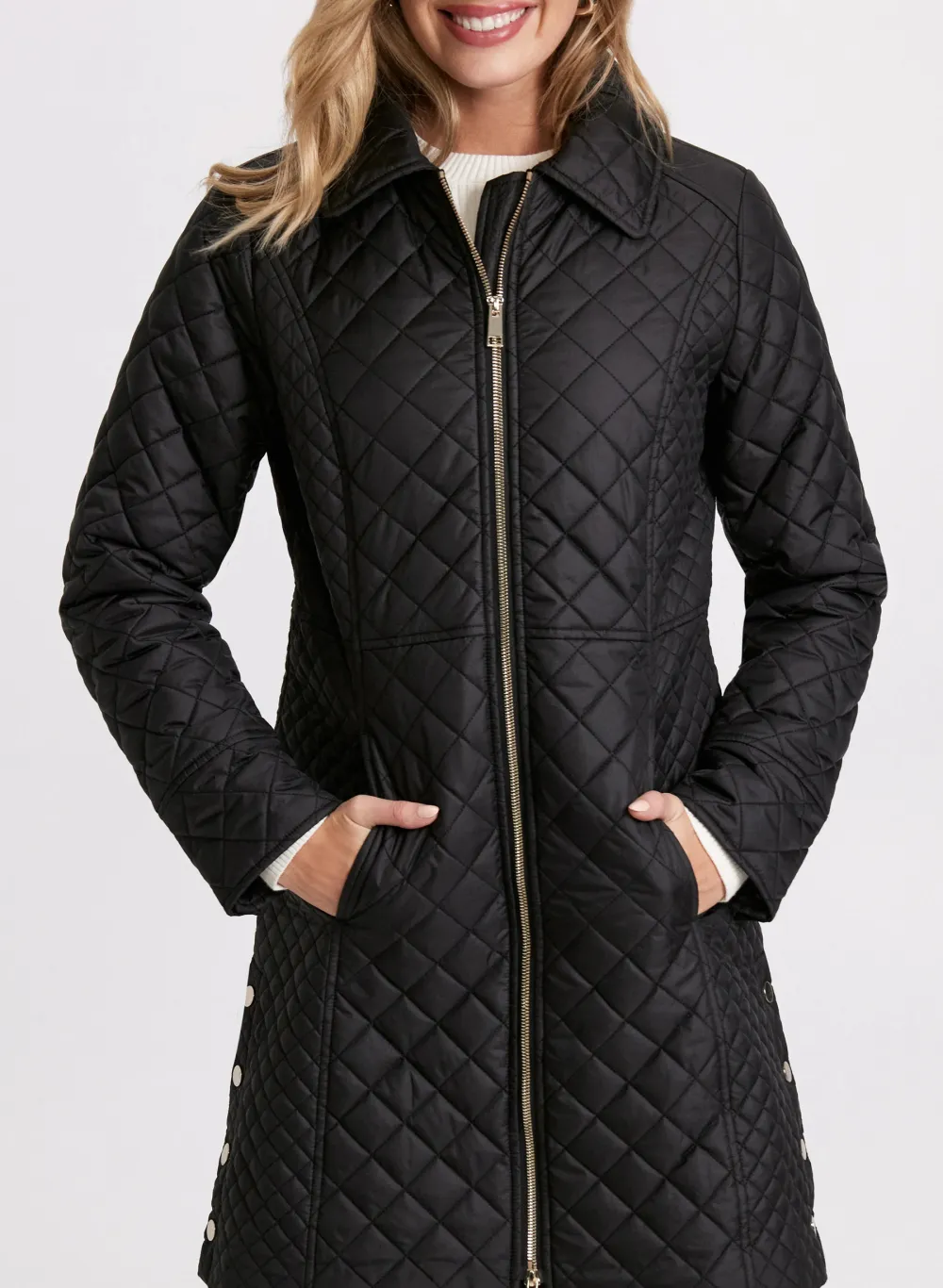 Long Black Zippered Down Coat