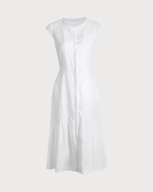 Lapel Collar White Dress