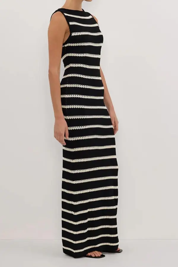 STRIPE BOAT NECK MAXI DRESS