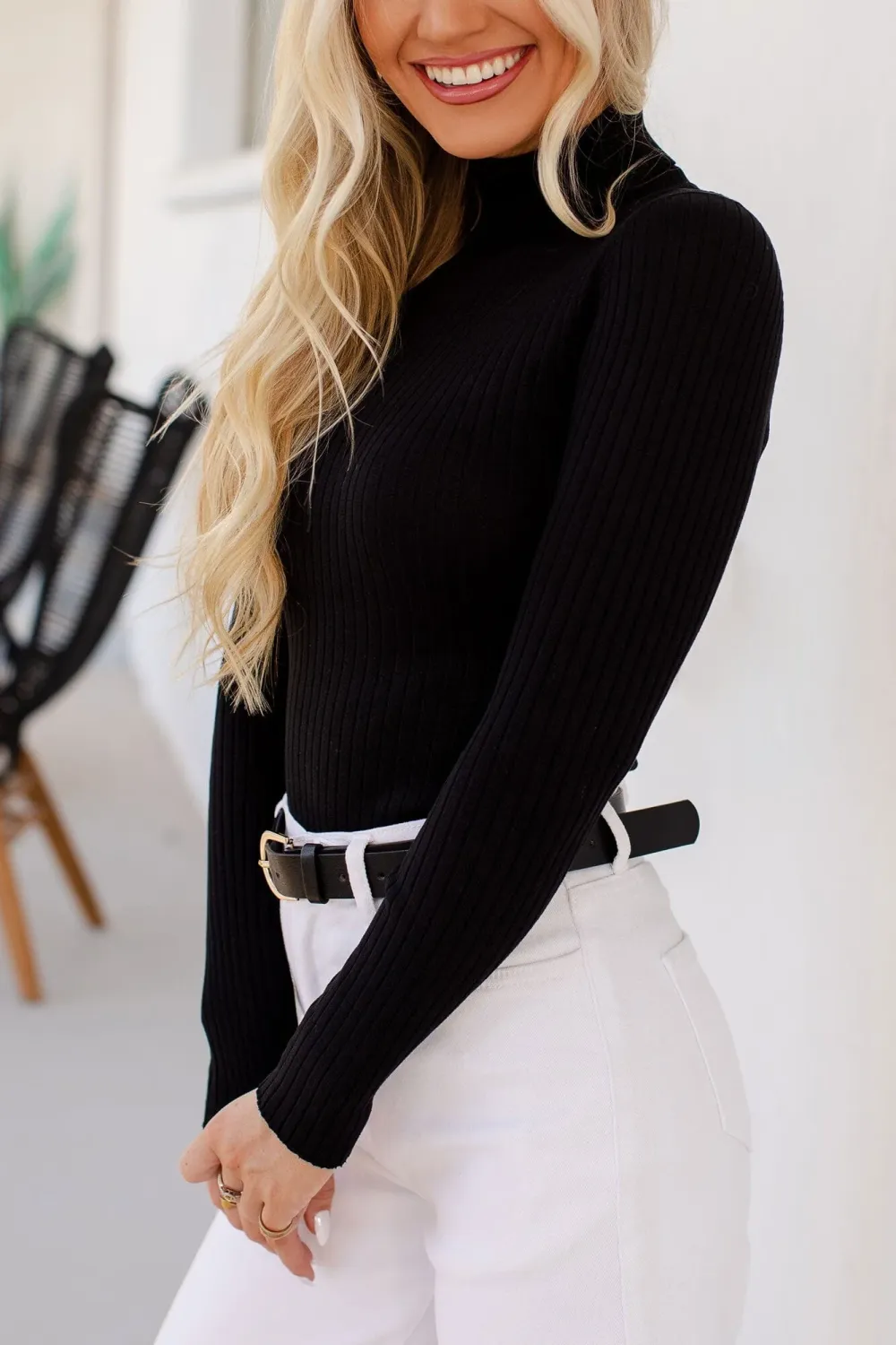 Rose Ribbed Turtleneck Bodysuit