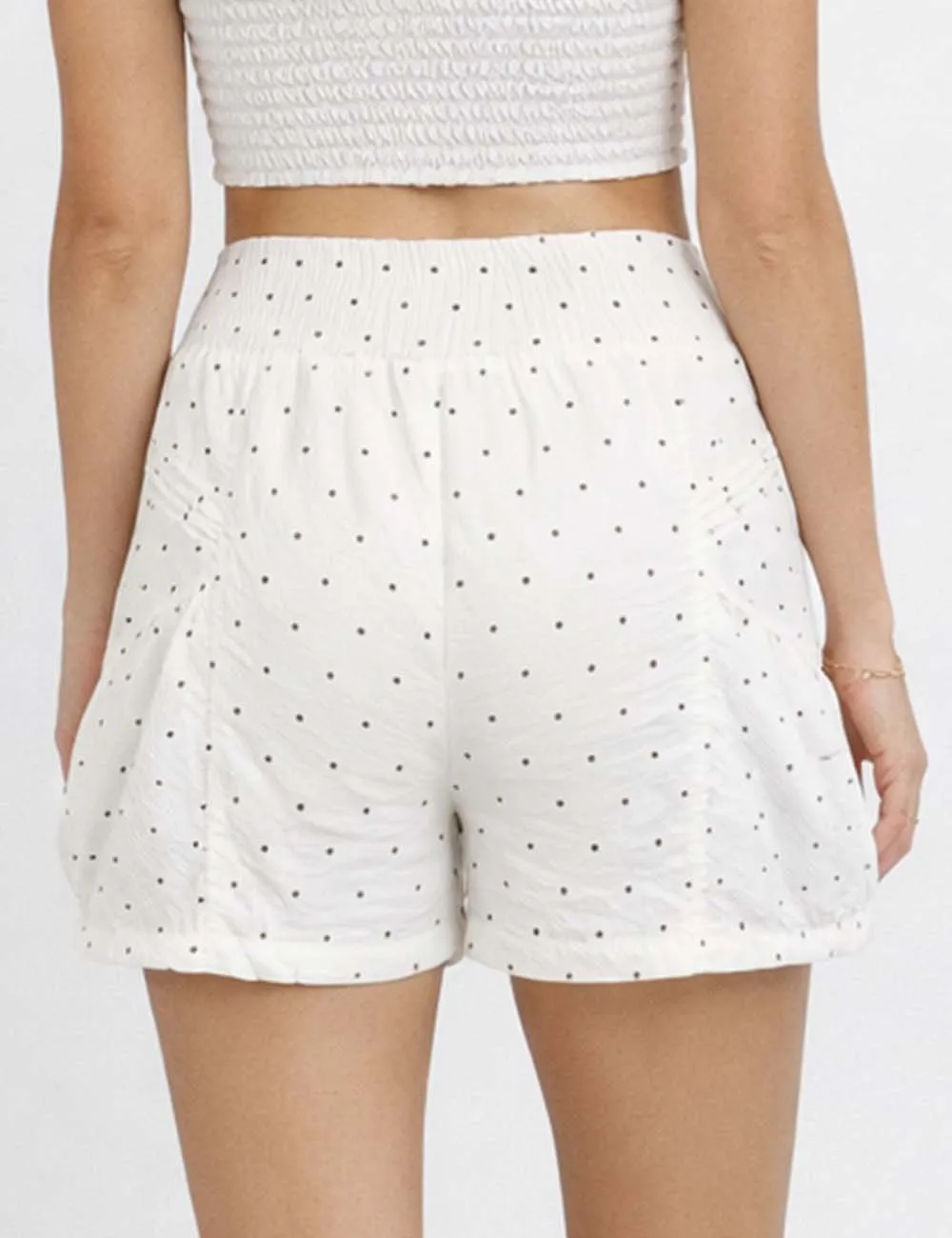 Polka Dot Elastic Waist Pleated Gathered Bubble Shorts