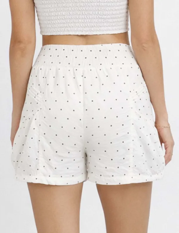 Polka Dot Elastic Waist Pleated Gathered Bubble Shorts