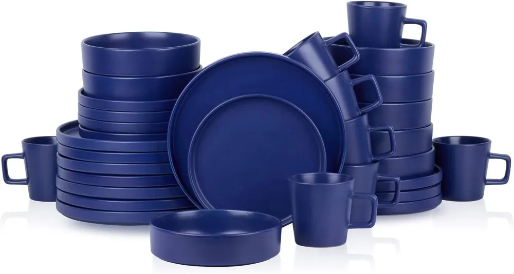 Stone Lain Coupe Dinnerware Set, Service For 8, Black Matte