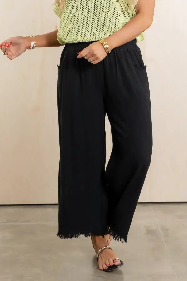 Roomy Wide Leg Linen Blend Casual Pants