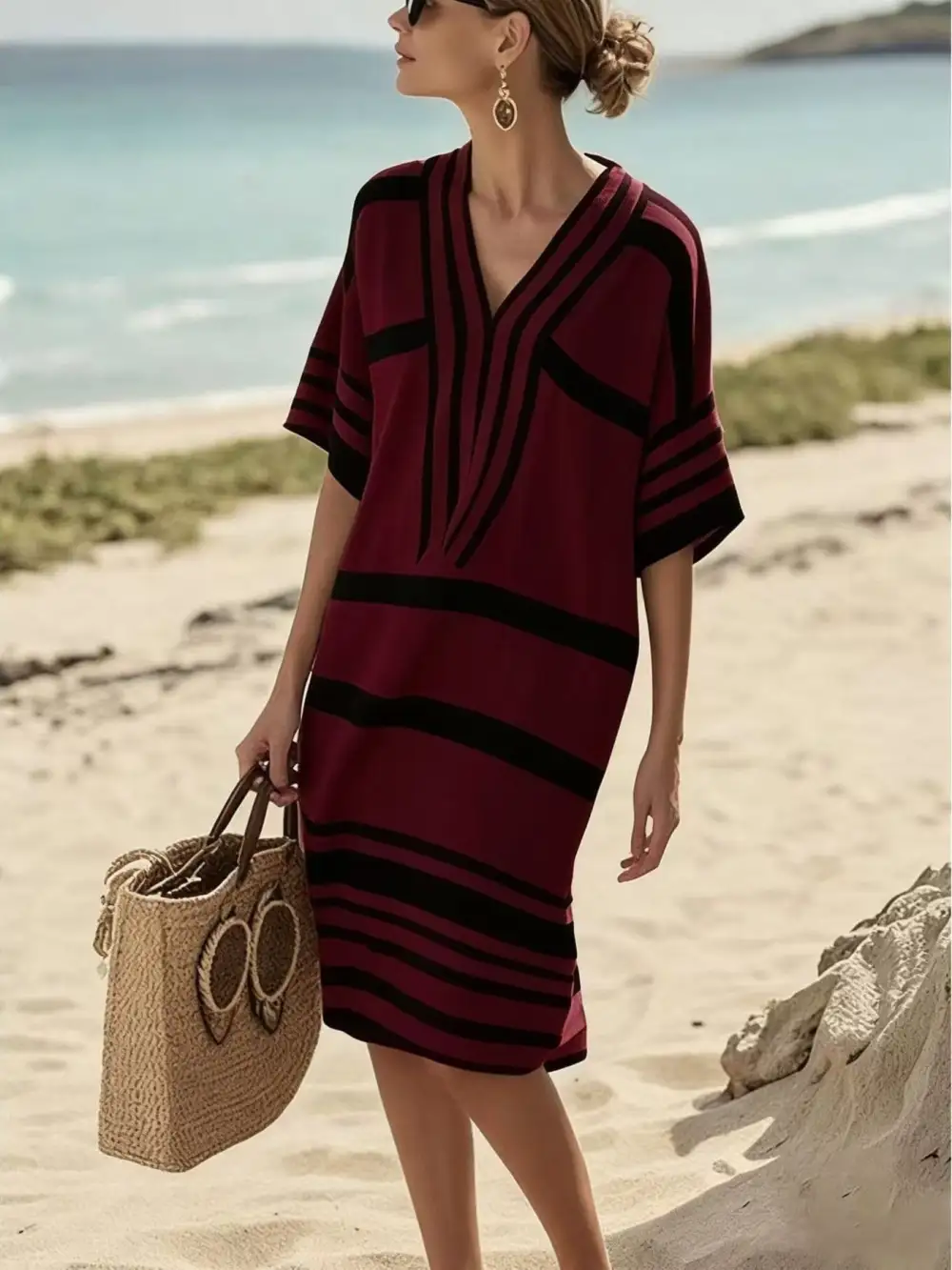 Striped Short Sleeve Midi Dress
