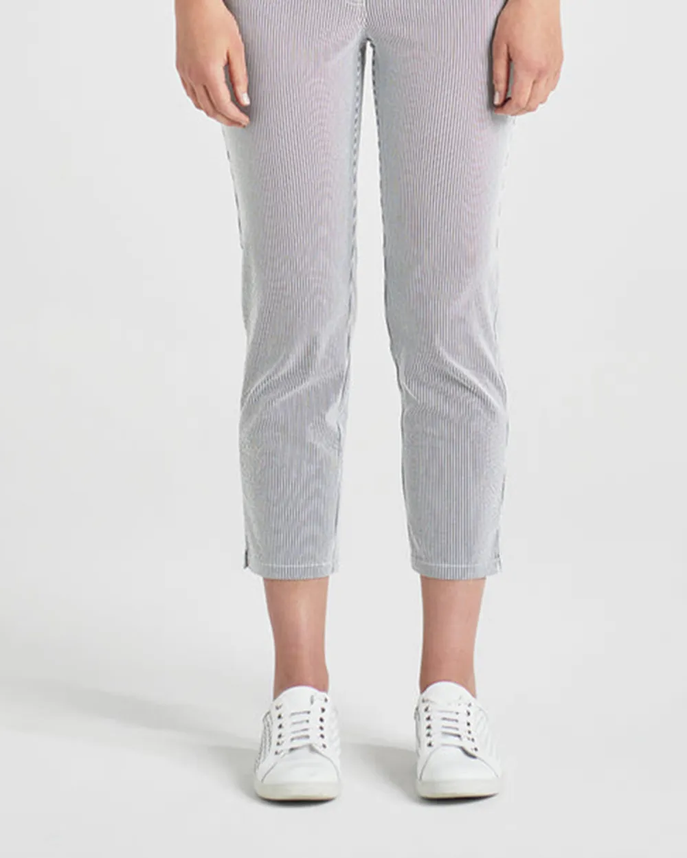 Gray Striped Cropped Pants For Fresh Casual Style