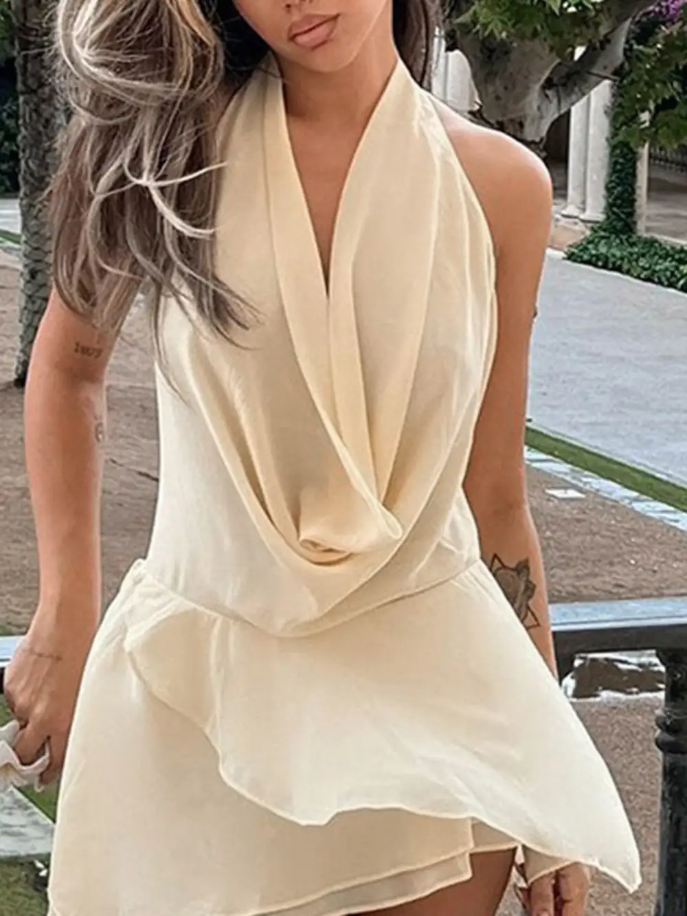 Gathered Detail Ruffle Mini Dress