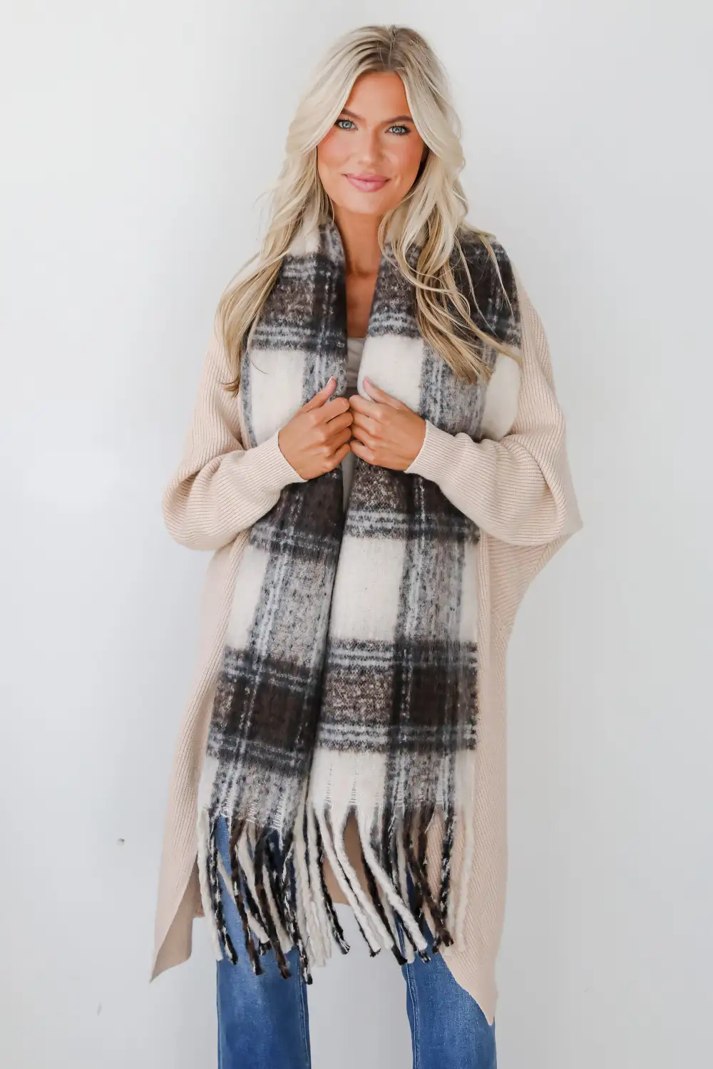 FINAL SALE - Snuggly Elevation Plaid Fringe Scarf - DOORBUSTER