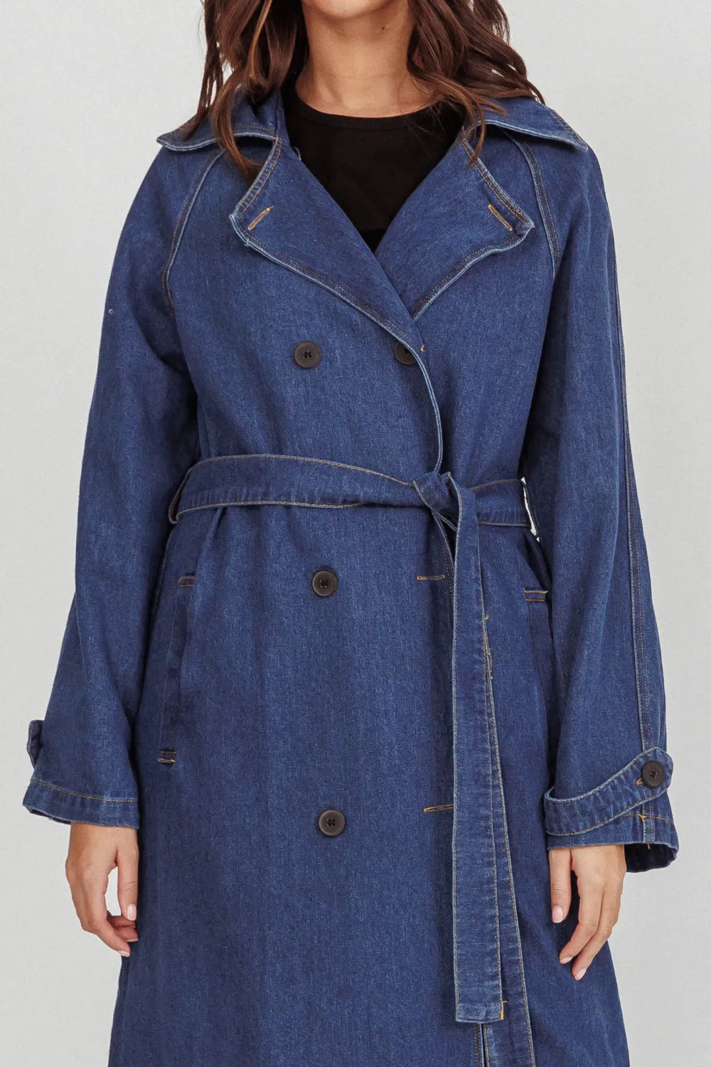 Elegant Cotton Denim Long Coat
