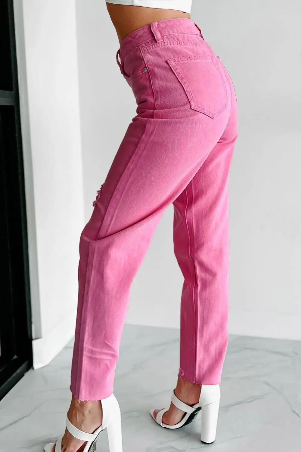 Star Shape Patchwork Mid Waist Straight Leg Jeans