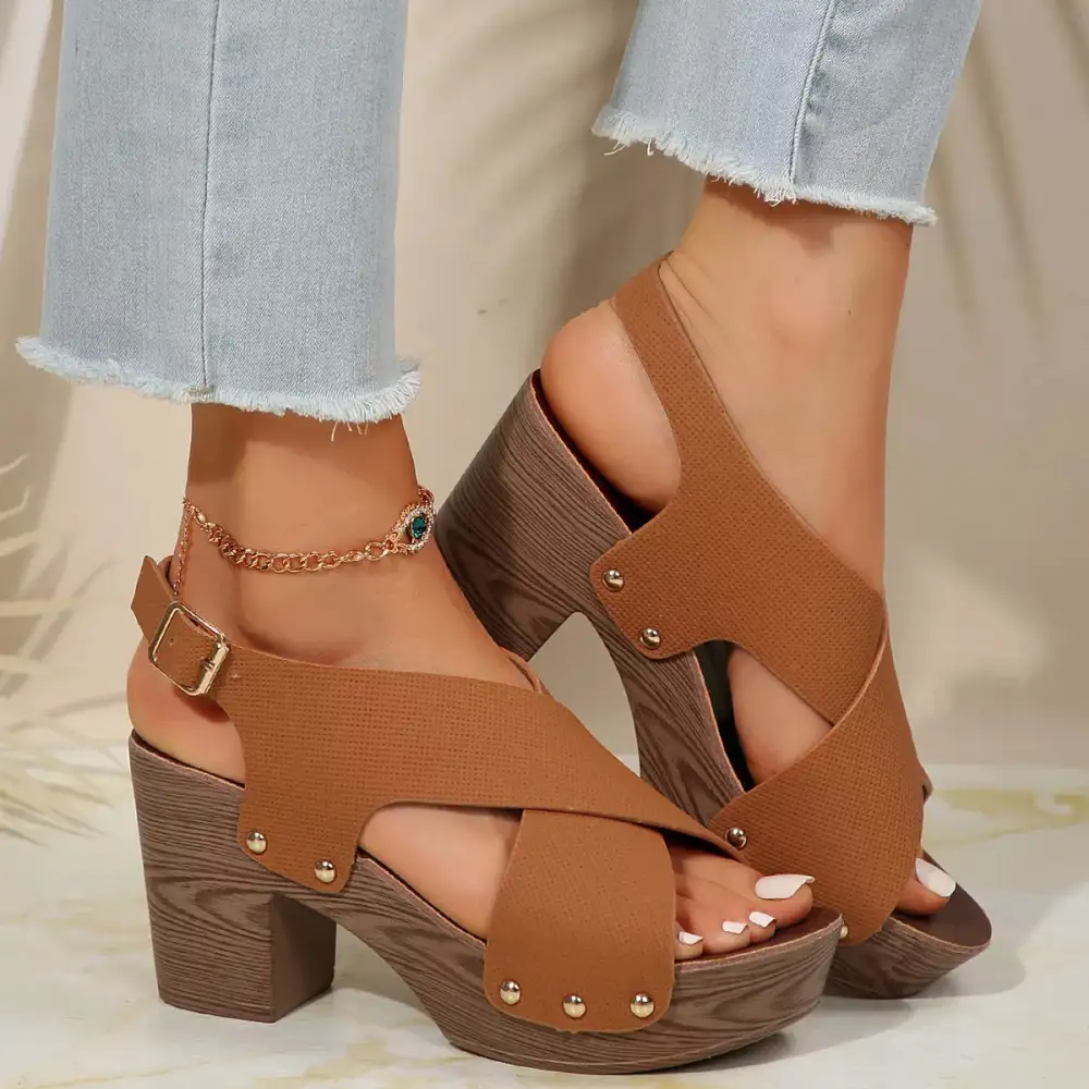 Crisscross Block Heel Sandals