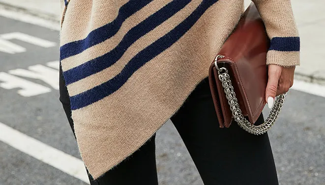 Casual Striped Knitted Round-Neck Shawl Sweater