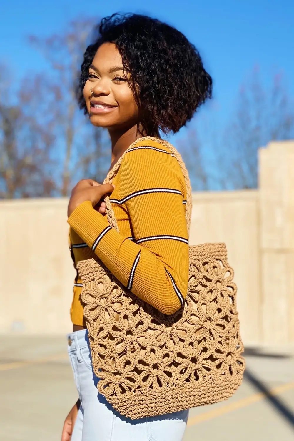 Woven Zip-Top Shoulder Bag