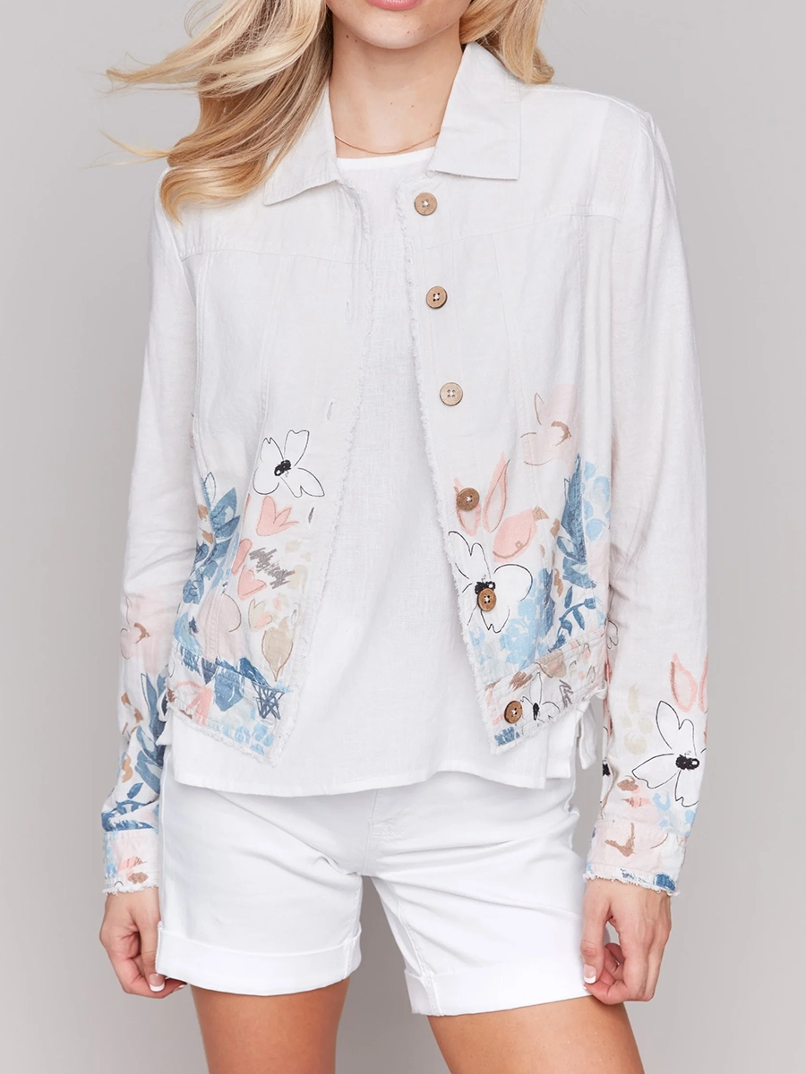 Women's Linen Jacket With Artistic Design