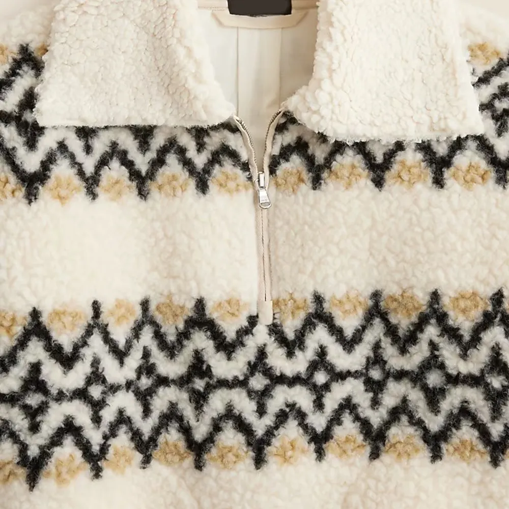 Jacquard-Print Sherpa Half-Zip Fleece Pullover