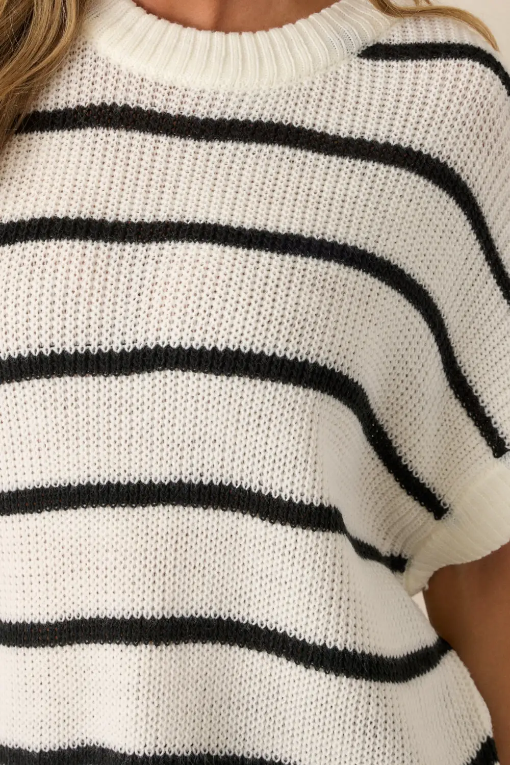 Where You Belong White & Black Stripe Short Sleeve Sweater Top