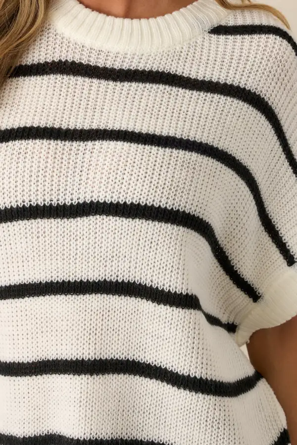 Where You Belong White & Black Stripe Short Sleeve Sweater Top