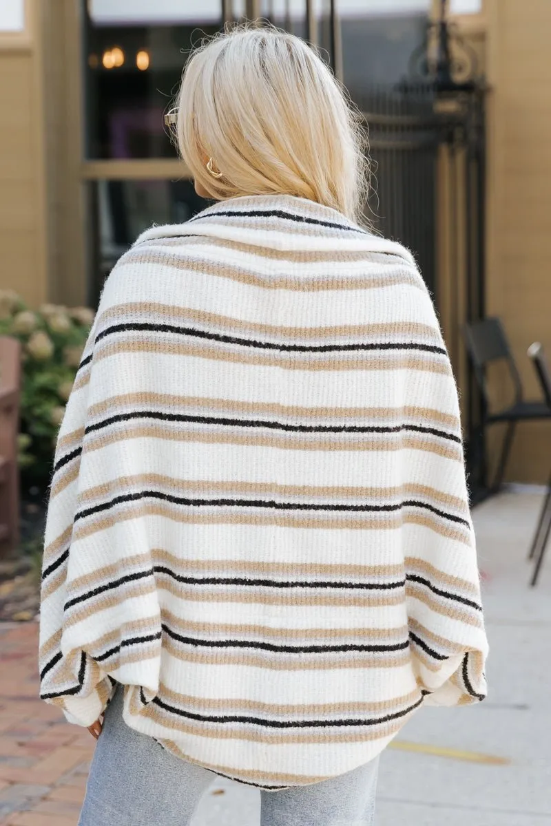 Cream Striped Shrug Cardigan