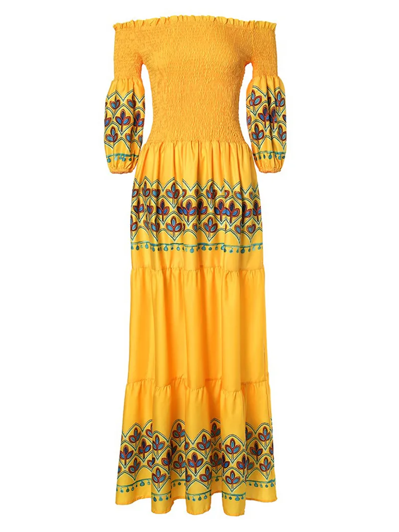 Casual One-shoulder Printed Maxi Dress