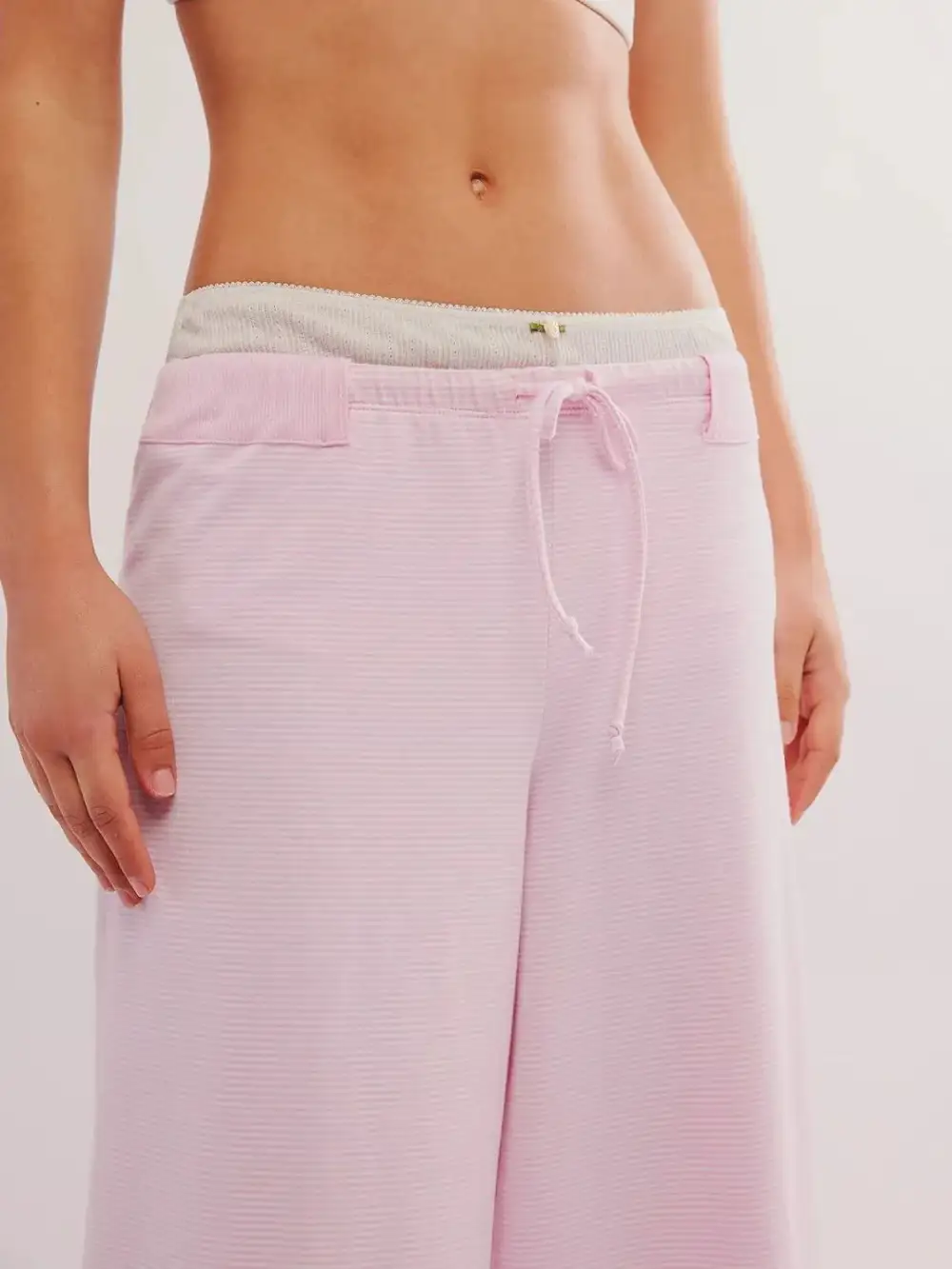 Relaxed Drawstring Striped Wide Leg Pants