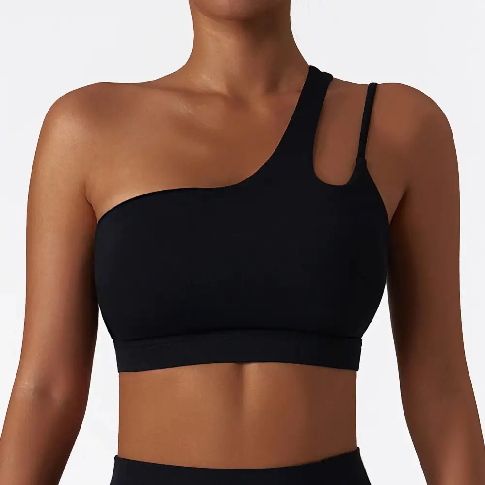 One-Shoulder Sports Bra with Decorative Straps
