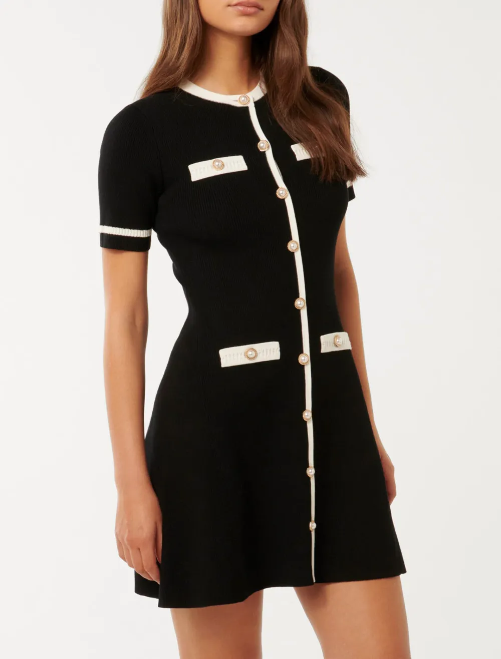 Black Contrast Knit Mini Dress