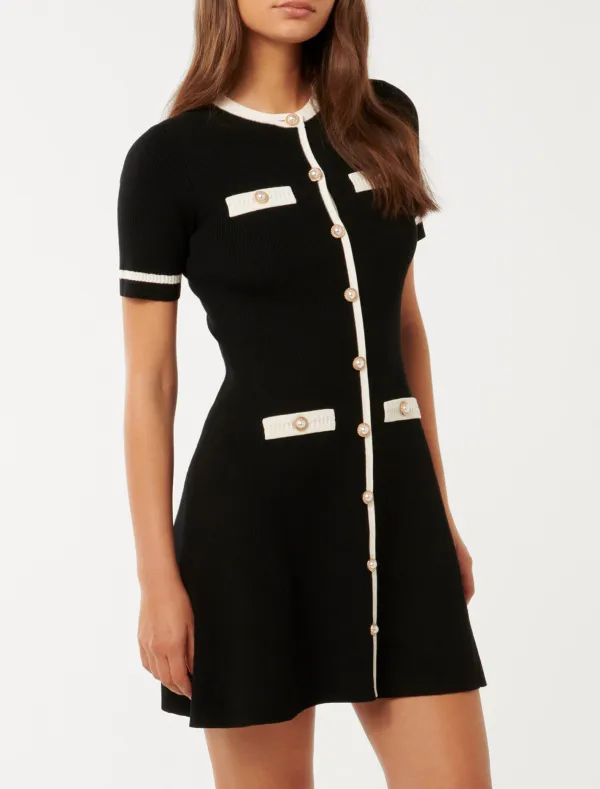 Black Contrast Knit Mini Dress