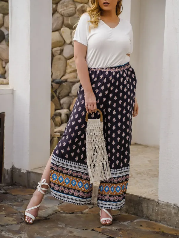 Floral Wide Leg Pants Loose Large Size Casual High Waist Straight Pants