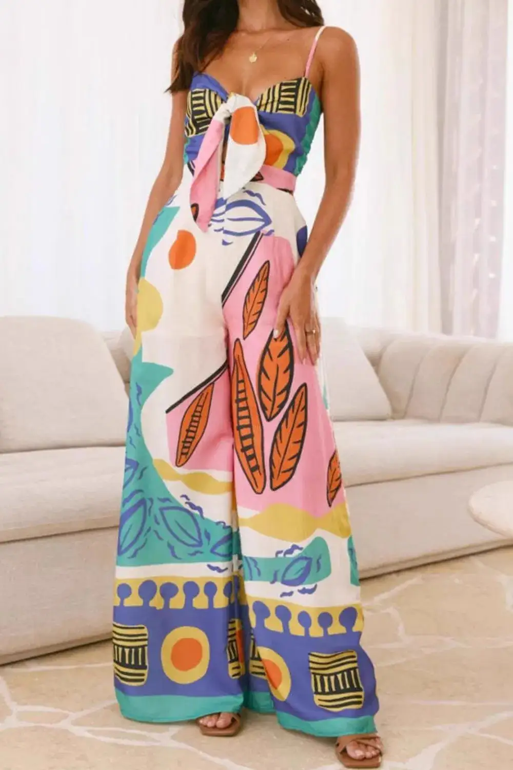 Classic Wide Leg Printed Jumpsuit