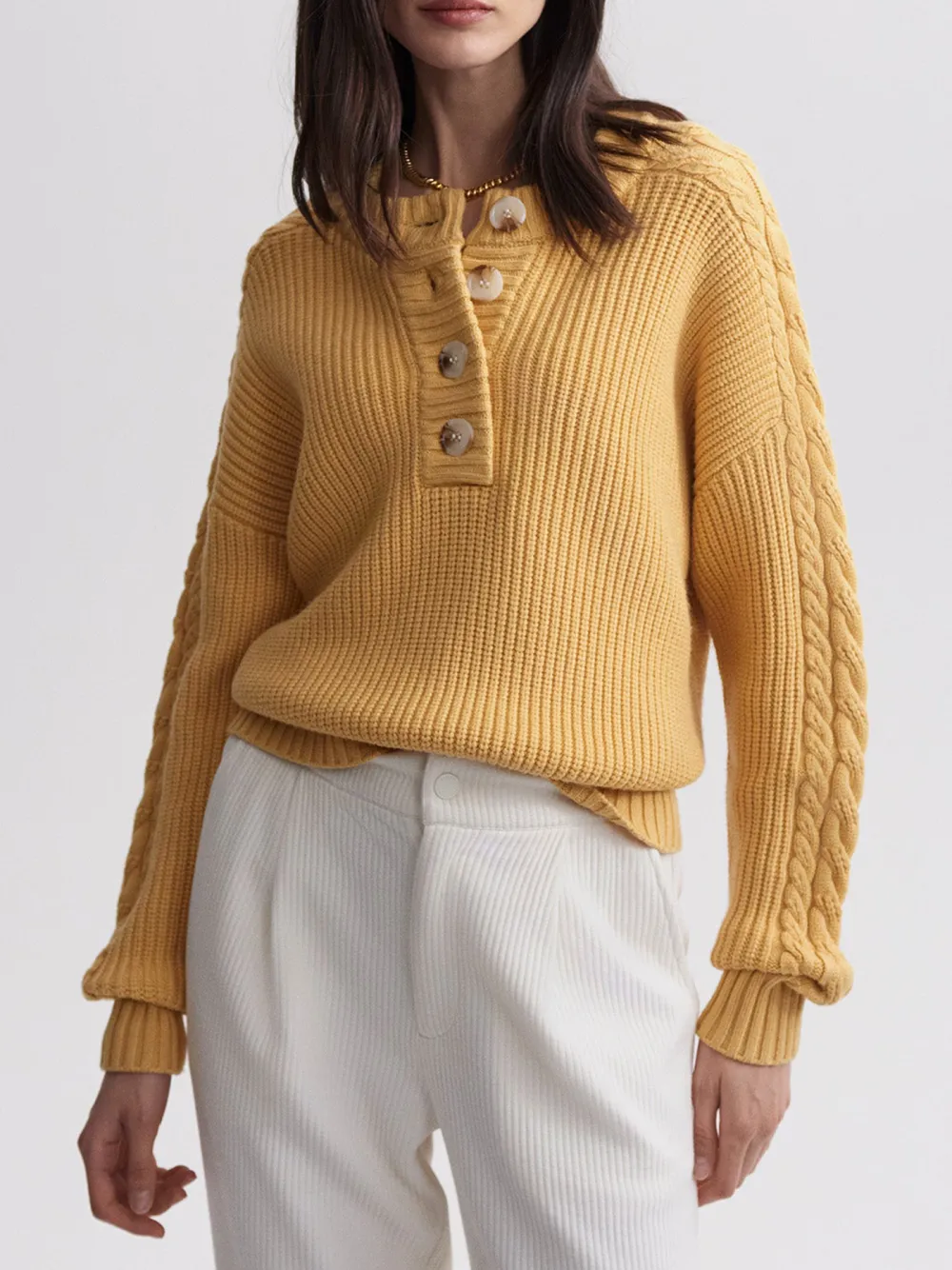 Button Crew Neck Sweater