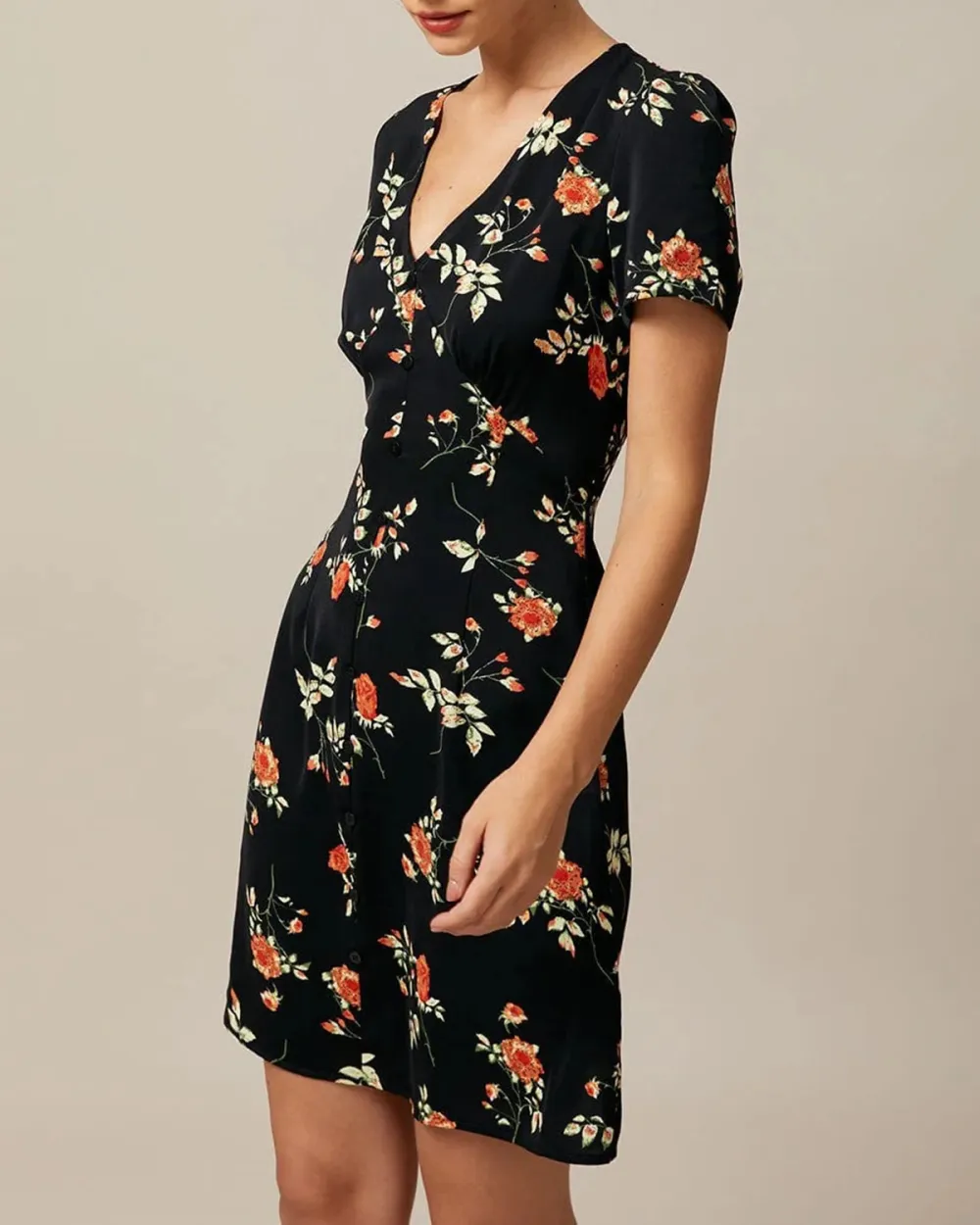 Button Front Black Dress