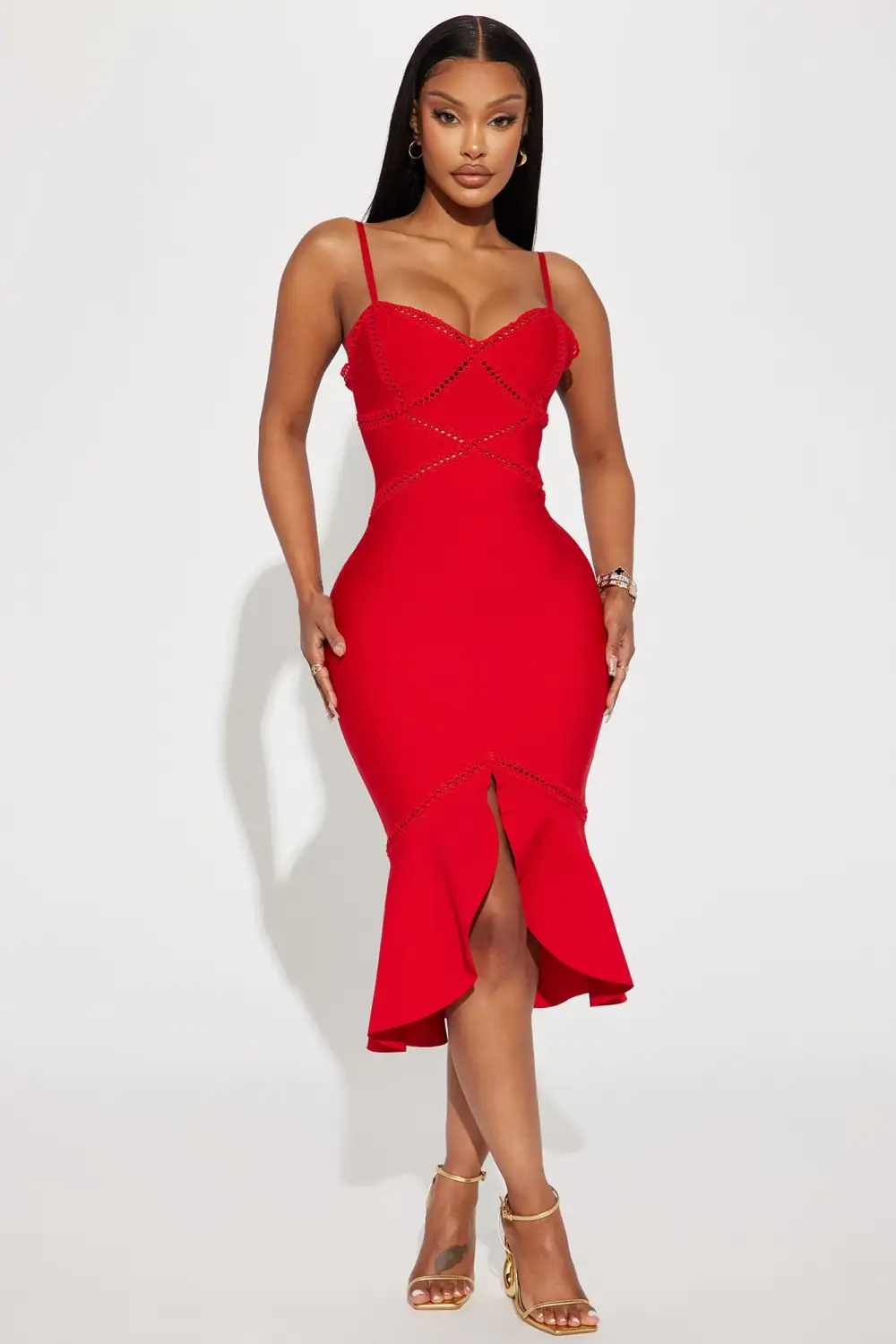 Sensual Bandage Midi Dress - Red