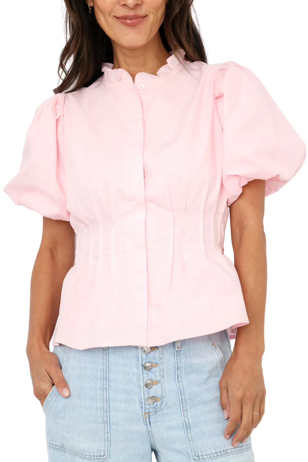 Button Ruffle Ruffled Shirt