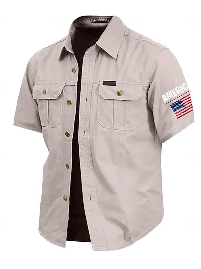 Men's America Flag Print Short Sleeve Shirt