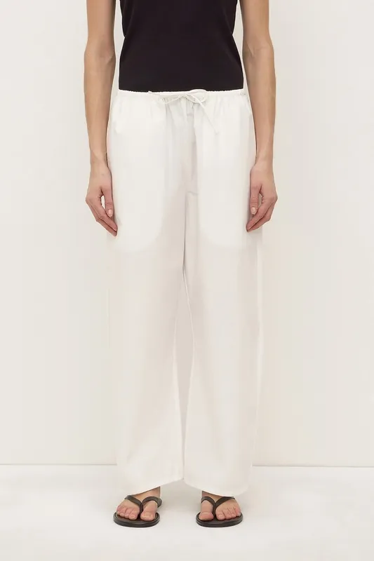 White Cotton Barrel-Leg Pant