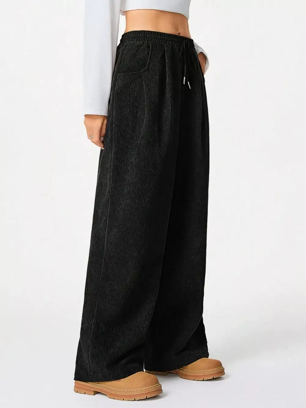 Textured Corduroy Wide Leg Pants