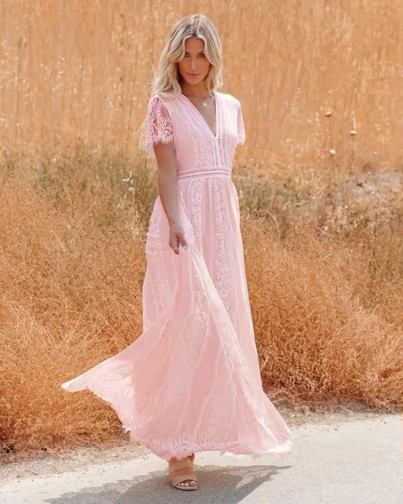 Enchanted Pink Lace Boho Dress