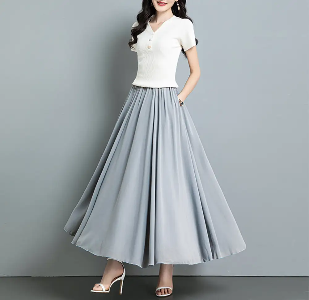 Modern Elastic Waist Chiffon A Line Maxi Skirt