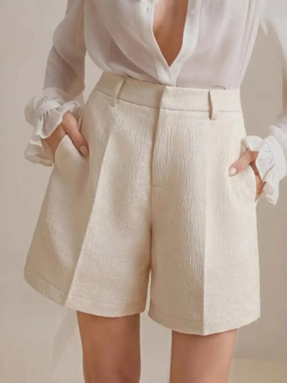 High Waist Textured Shorts