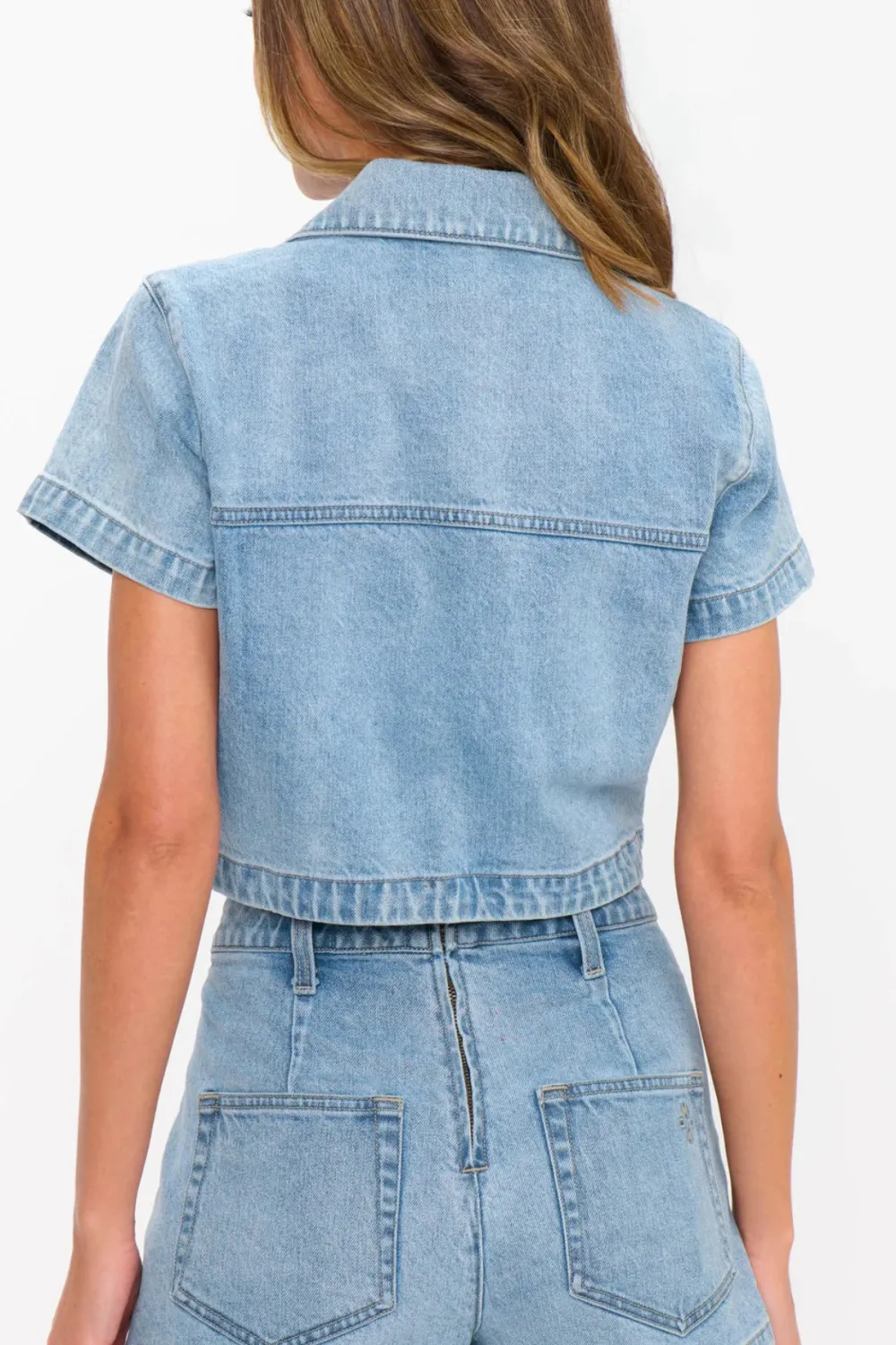 Button Short Sleeve Denim Top
