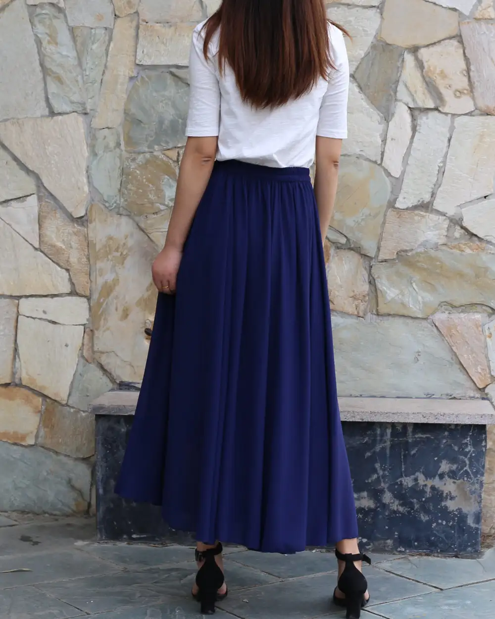 Airy Elastic Waist Chiffon A Line Maxi Skirt