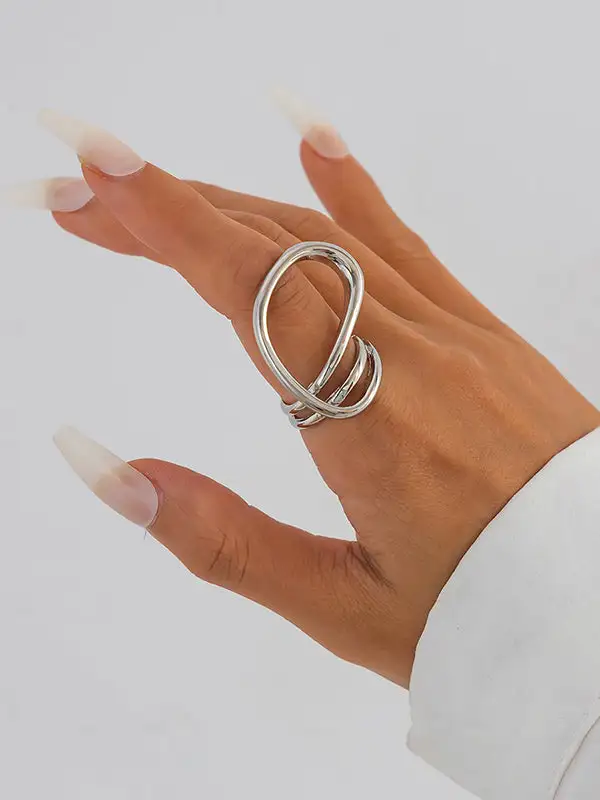 Asymmetric Geometric Polished Alloy Ring