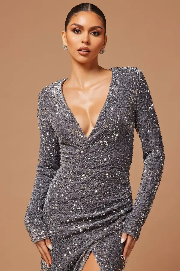 Sierra Marie Sequin Gown - Silver